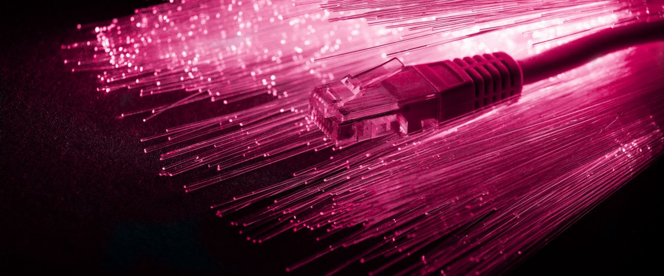 imagem de um cabo de rede de fibra óptica rosa para comunicações de internet ultra rápidas